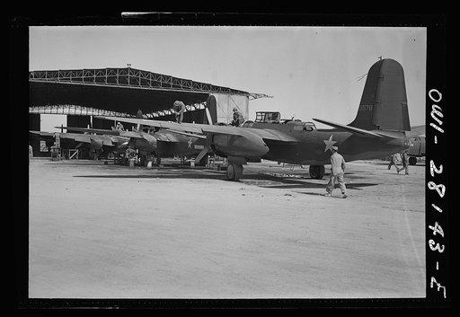 Somewhere in Iran. American assembly plant for light bombers where warplanes are given a final check before delivery to Russia