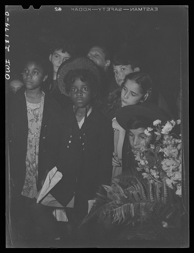Untitled photo, possibly related to: Buffalo, New York. Watching the Scotch Highlander Band perform at the "I am an American" day rally in Memorial Auditorium
