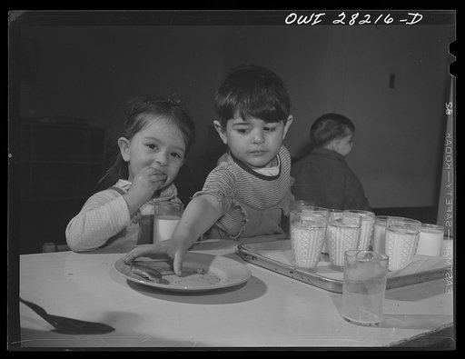 Buffalo, New York. Lakeview nursery school for children of working mothers, operated by the Board of Education at a tuition fee of three dollars weekly. Mid-afternoon lunch of milk and zweibach