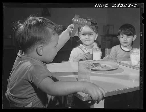 Buffalo, New York. Lakeview nursery school for children of working mothers, operated by the Board of Education at a tuition fee of three dollars weekly. Mid-afternoon lunch of milk and zweibach