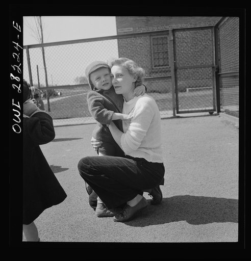 Untitled photo, possibly related to: Buffalo, New York. Lakeview nursery school for children of working mothers, operated by the Board of Education at a tuition fee of three dollars weekly. Mother coming to pick up her child after work