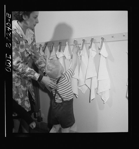 Buffalo, New York. Lakeview nursery school for children of working mothers, operated by the Board of Education at a tuition fee of three dollars weekly. Each child has own comb and towel, washes himself and combs his won hair