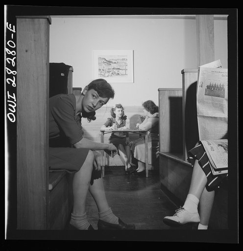 Untitled photo, possibly related to: Arlington, Virginia. The main lounge at the Idaho Hall, Arlington Farms, a residence for women who work in the United States government for the duration of the war