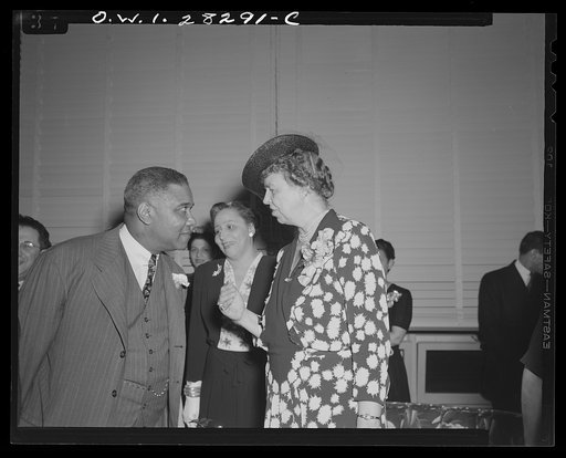 Washington, D.C. Eleanor Roosevelt visiting George Washington Carver Hall, men's dormitory for Negroes