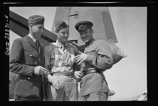 Somewhere in Iran. American, Russian and Royal air force pilots at a delivery point of Allied warplanes to the Russians
