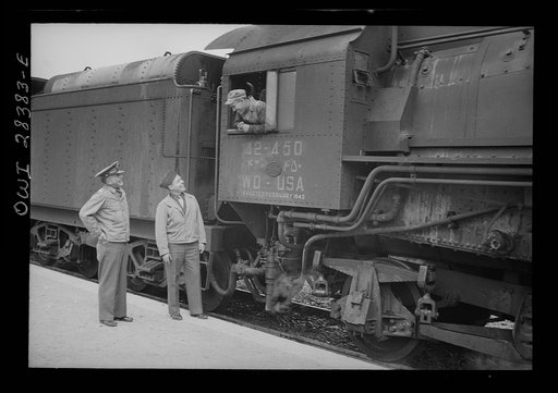 Colonel Johnson and Colonel Paul Yount, director of the United States Army railway service, somewhere in Iran