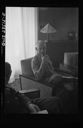 Major General Donald H. Connolly, Commander of the United States Army forces in Iran and Iraq at a press conference somewhere in Iran