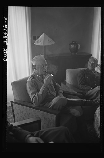 Major General Donald H. Connolly, Commander of the United States Army forces in Iran and Iraq at a press conference somewhere in Iran