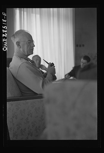 Major General Donald H. Connolly, Commander of the United States Army forces in Iran and Iraq at a press conference somewhere in Iran