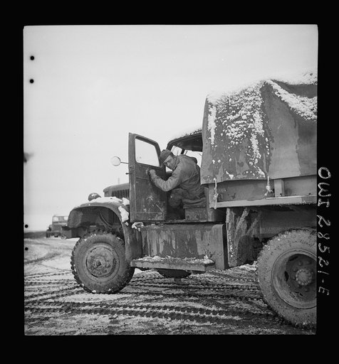 Somewhere in the Persian corridor. A United States Army truck convoy carrying supplies for Russia. Ready to start