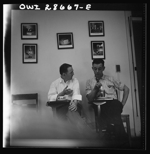 Untitled photo, possibly related to: Washington, D.C. Blood donors enjoying coffee, tea, and cookies after giving to the bank at the American Red Cross