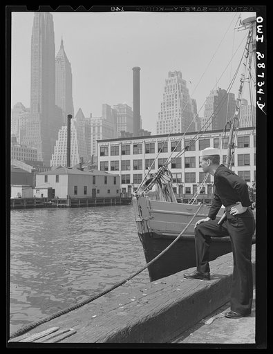 New York, New York. Scene on the docks at Fulton fish market