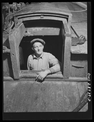 New York, New York. Young New England fisherman going below to his sleeping quarters