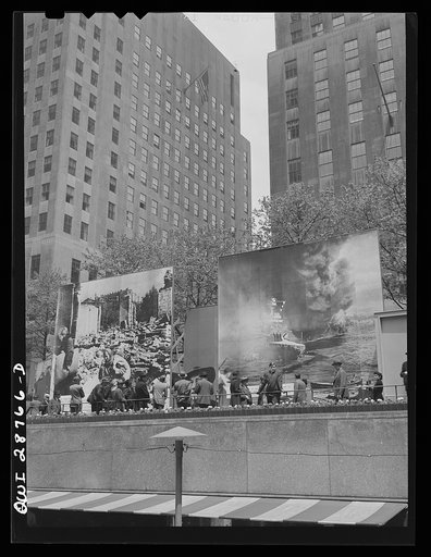 Untitled photo, possibly related to: New York, New York. Exhibit at the outdoor exhibition entitled "The Nature of the Enemy," held on the plaza of Rockefeller Center