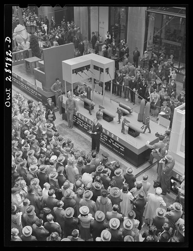 New York, New York. Exhibit at the outdoor exhibition entitled "The Nature of the Enemy," held on the plaza of Rockefeller Center. View from the top of Rockfeller Center
