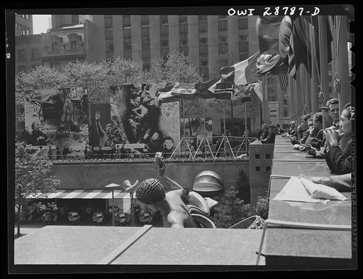 New York, New York. Exhibit at the outdoor exhibition entitled "The Nature of the Enemy," held on the plaza of Rockefeller Center.