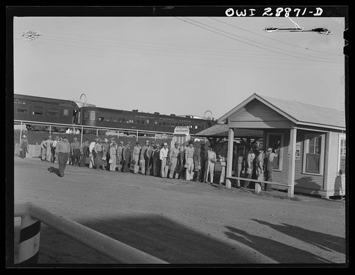 Freeport Sulphur Company, Hoskins Mound, Texas. Sulphur workers arriving at the plant