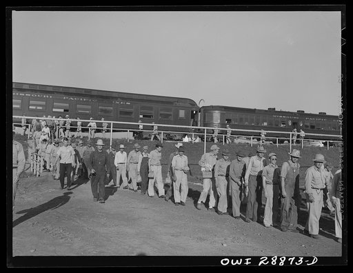 Untitled photo, possibly related to: Freeport Sulphur Company, Hoskins Mound, Texas. Sulphur workers arriving at the plant
