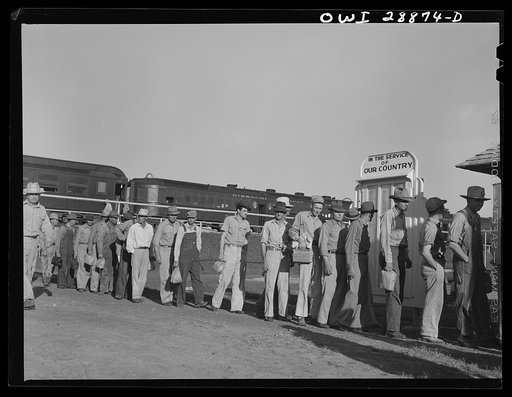 Freeport Sulphur Company, Hoskins Mound, Texas. Sulphur workers arriving at the plant