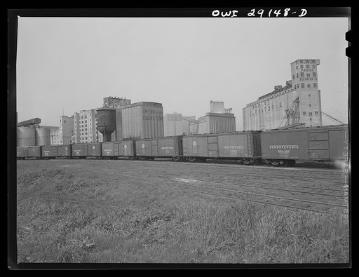 Untitled photo, possibly related to: Grain elevators and railroad yards near the Erie Canal