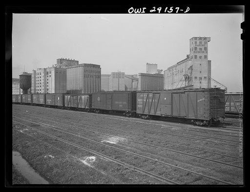 Grain elevators and railroad yards near the Erie Canal