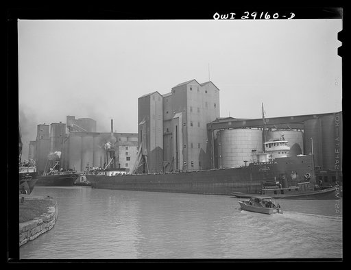 Buffalo, New York. Grain elevators and railroad yards near the Erie Canal