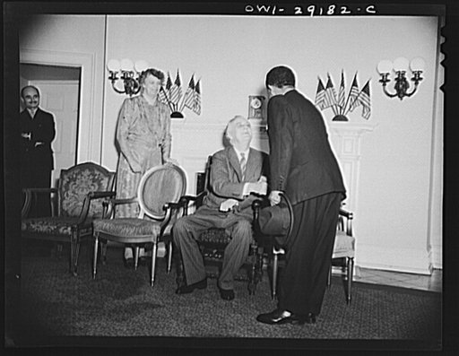 President Barclay visits White House as guest of the United States. President Roosevelt greets his Excellency Edwin Barclay, President of the Republic of Liberia on his arrival at the White House. Wednesday, May 26, 1943