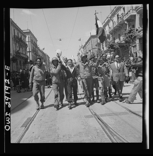 Tunis, Tunisia. Allied troops entering Tunis