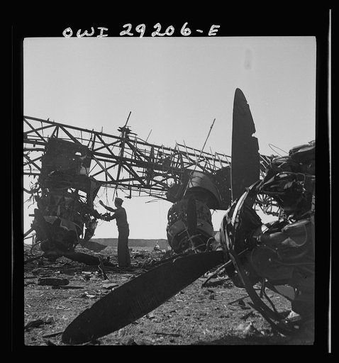 Wreckage of giant German transport planes intended for the Axis troop evacuation from Tunis