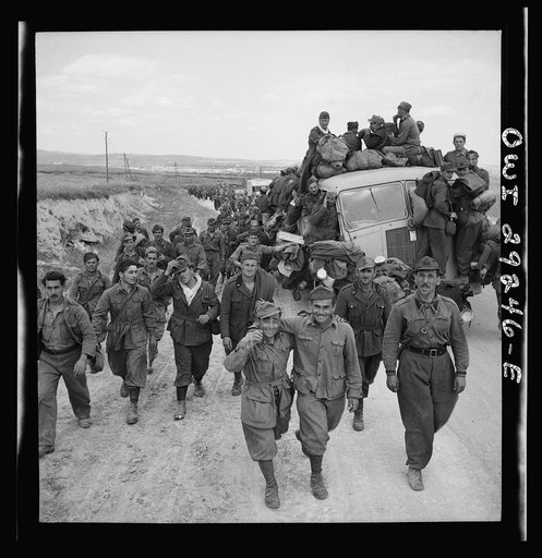 Axis prisoners of war are herded out of the city as Allied armies enter Tunis