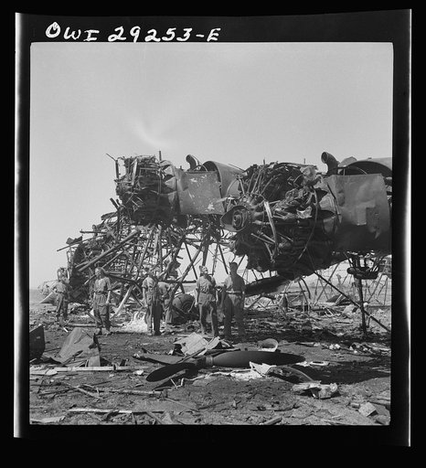 Tunis, Tunisia. Wreckage of giant, six-motored German transport plane at the airport