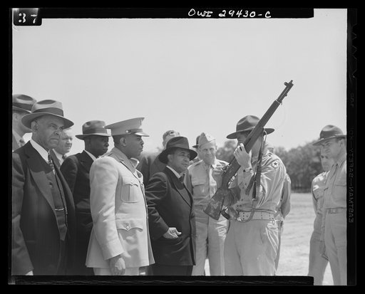 Untitled photo, possibly related to: Liberian Presidential party visits Fort Belvoir. Two twenty-one gun salutes, a regimental review and a luncheon with the commanding officers were tendered His Excellency, Edwin Barclay, President of the Republic of Liberia, when he visited Fort Belvoir, Virginia,