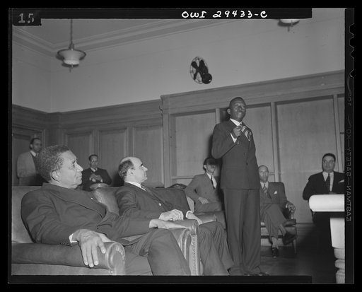 Untitled photo, possibly related to: Liberian president visits Howard University. His Excellency, Edwin Barclay, President of the Republic of Liberia, visited Howard University in Washington, D.C. on Friday, May 29, 1943. Shown left to right are Brigadier General Benjamin O. Davis, U.S. military aid