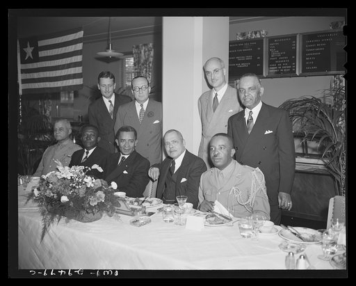Untitled photo, possibly related to: Luncheon for Liberian president's party. His Excellency, Edwin Barclay, President of the Republic of Liberia, was feted by Negro civic, social, professional and educational leaders Saturday, May 29, 1943 at a luncheon at the Lucy Diggs Slowe Hall in Washington, D