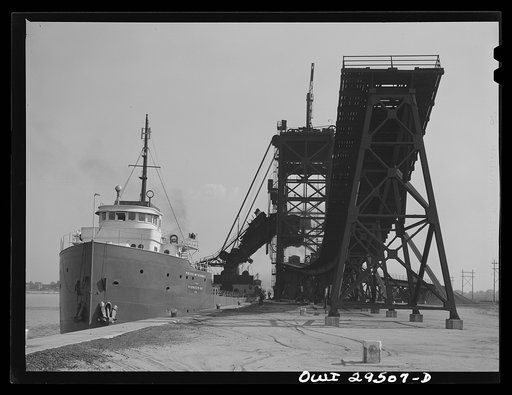 Sandusky, Ohio. Loading coal into a lake freighter at the Pennsylvania Railroad number three dock