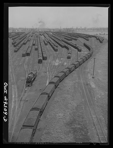 Sandusky, Ohio. Carloads of coal in the storage yard waiting to go to the Pennsylvania Railroad docks for shipment along the lakes