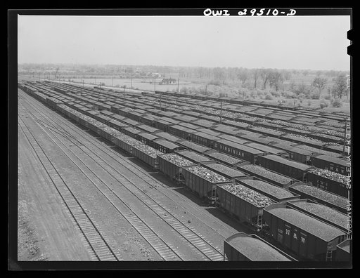 Sandusky, Ohio. Carloads of coal in the classification yard waiting to go to the Pennsylvania railroad docks for shipment to points along the lakes