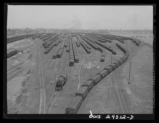 Sandusky, Ohio. Carloads of coal in the storage yard waiting to go to the Pennsylvania Railroad docks for shipment along the lakes