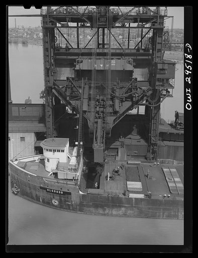 Sandusky, Ohio. Loading coal into a lake freighter at one of the docks