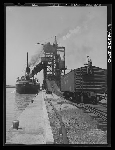 Sandusky, Ohio. Loading coal into a lake freighter at the Pennsylvania Railroad Number One dock