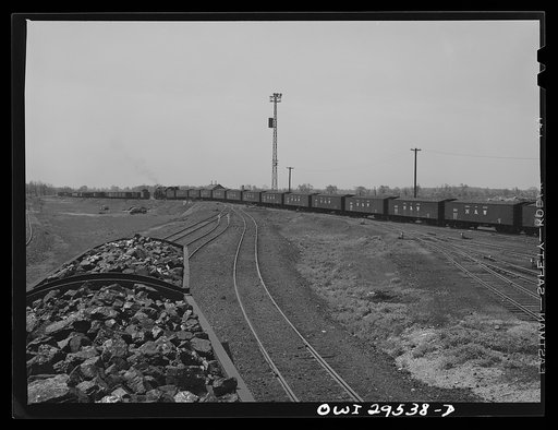 Sandusky, Ohio. Trains being made up in the classification yard to go to the Pennsylvania Railroad docks for loading into lake freighters