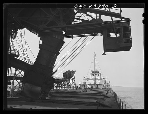 Sandusky, Ohio. Loading coal into a lake freighter at the Pennsylvania Railroad number one dock