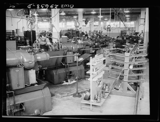 Untitled photo, possibly related to: Melbourne, Australia. Beaufort torpedo bomber turret sub-assembly plant. General view of the machine shop where tools used in turret construction are made on machines imported under the lend lease program