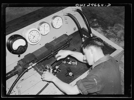 Melbourne, Australia. Beaufort torpedo bomber turret sub-assembly plant. Making parts for United States Army Browning machine guns. This is a sideline activity of the plant under a reverse lend lease arrangement