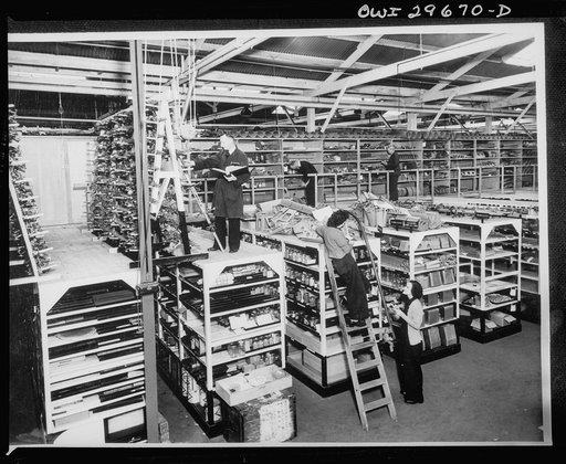 Untitled photo, possibly related to: Melbourne, Australia. Beaufort torpedo bomber rear fuselage and tail sub-assembly plant. Assembling rear fuselages. A high percentage of the jigs and tools were imported under the lend lease arrangement