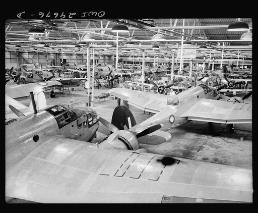 Untitled photo, possibly related to: Melbourne, Australia. Beaufort torpedo bomber final assembly plant. A plane in final assembly