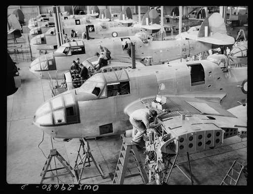 Melbourne, Australia. Beaufort torpedo bomber final assembly plant. General view of the final assembly plant