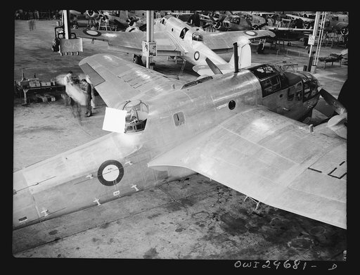 Melbourne, Australia. Beaufort torpedo bomber final assembly plant. A plane in final assembly