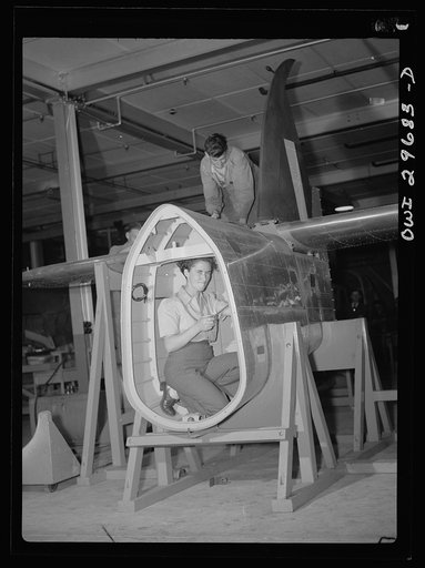 Melbourne, Australia. Beaufort torpedo bomber final assembly plant. Preparing rear fuselage for joining with other components