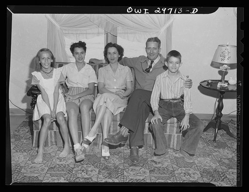 Point Pleasant, West Virginia. The family of Bob Fergusen, the principal of the local junior high school. Left to right: Ann, Nancy, Mrs. Mamie Fergusen, Bob and Jimmie